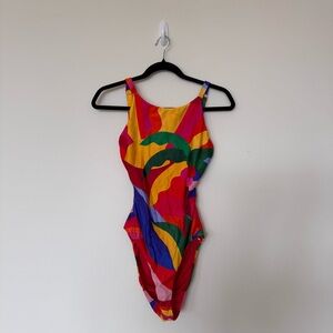 Farm Rio Colorful Leaves Cutout One-Piece Size L Swimsuit